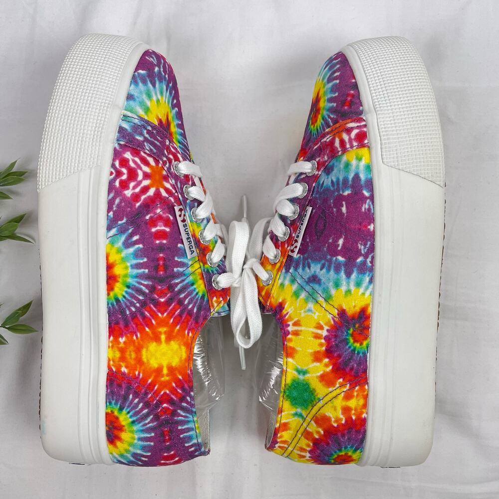 Superga Canvas Platform Sneakers Rainbow Tie Dye Womens 8.5 - 9 Like New - Picture 2 of 9